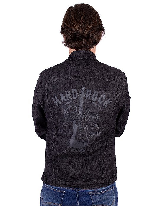 Jaqueta Jeans Lavado Hard Guitar Preta
