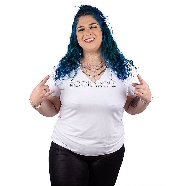 Blusa Corrente Aplique Rock n Roll Branca