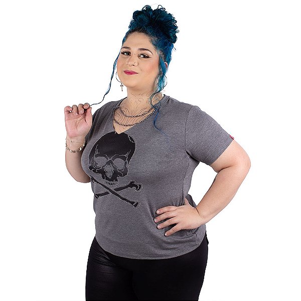 Blusa Corrente Caveira Contorno Grafite