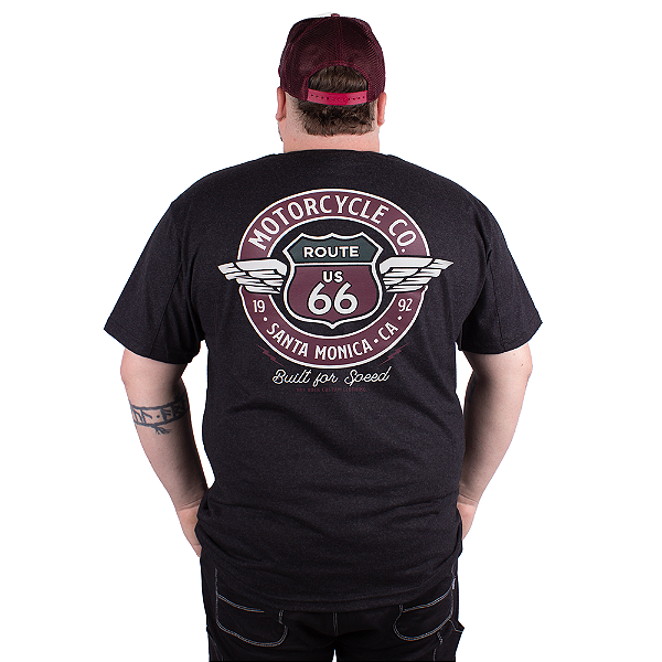 Camiseta Plus Size Route 66 Motorcycle Preta Jaguar.