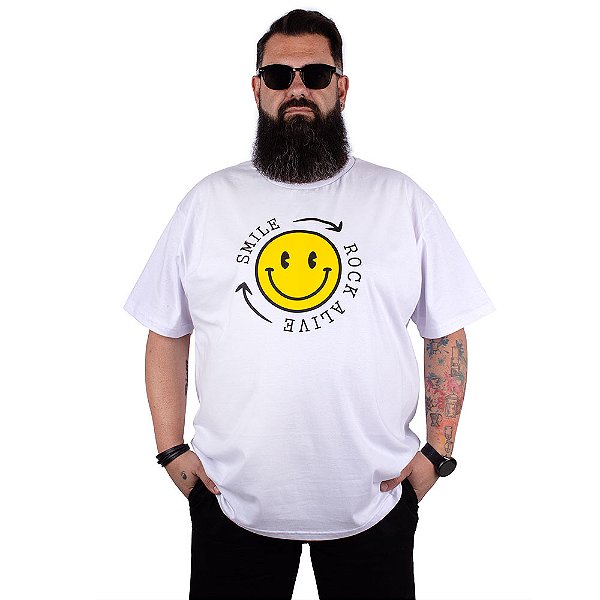 Camiseta Plus Size Rock Smile Branca.