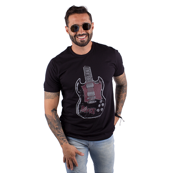Camiseta Rock SG Guitarra Preta.