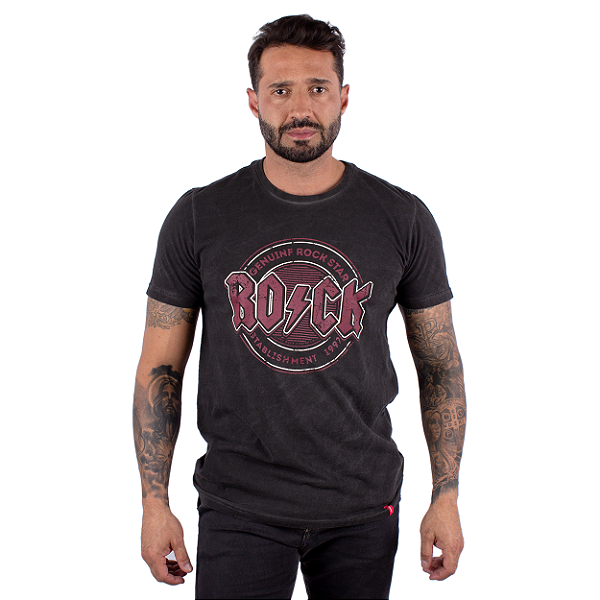 Camiseta Estonada Rock Stablishment Preta Jaguar.