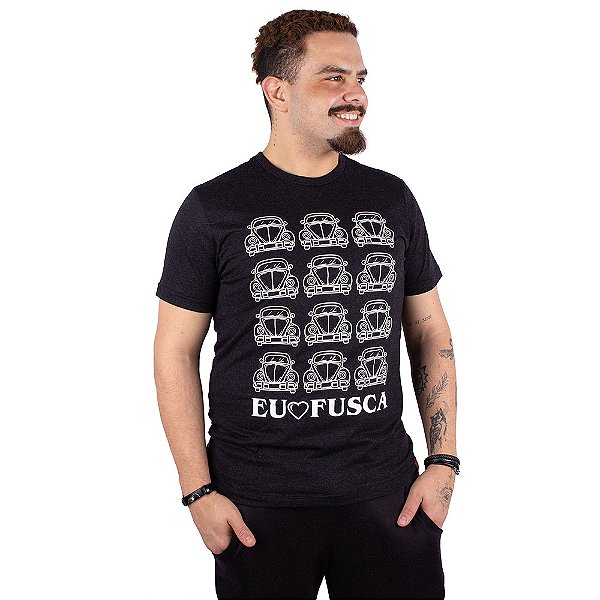 Camiseta Amo Fusca Preta Jaguar.