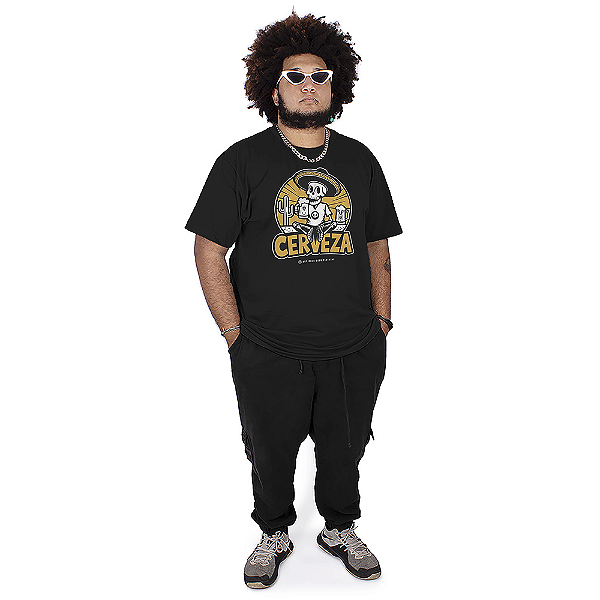 Camiseta Plus Size Cerveja Caveira Mexicana - Preta.