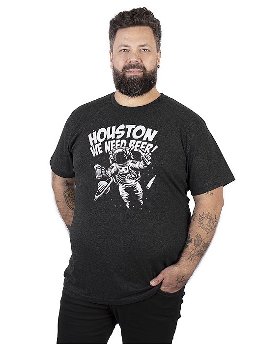 Camiseta Plus Size Cerveja Houston - Preta Jaguar.