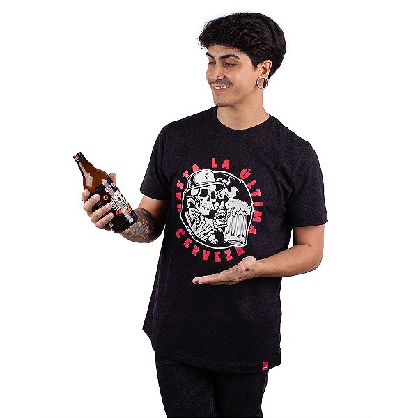 Camiseta Caveira Cerveja Saideira - Preta Jaguar.
