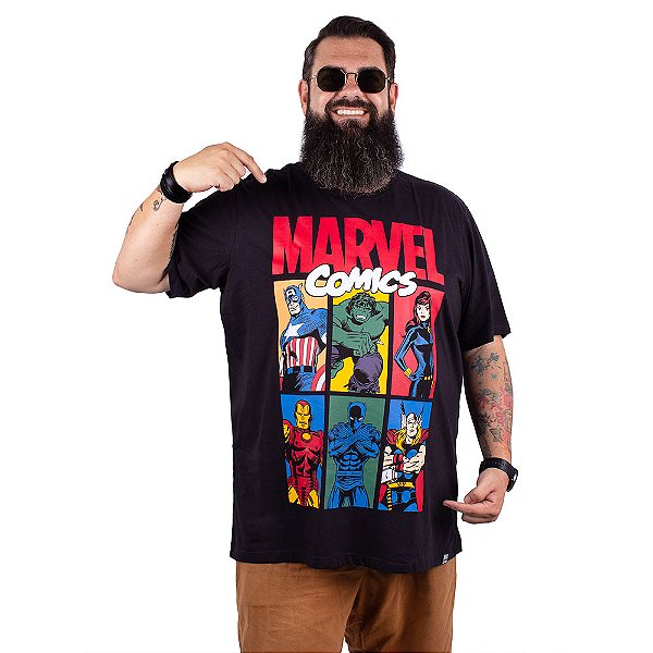 Camiseta Plus Size Marvel Comics Vintage Preta - Oficial