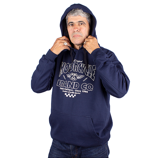 Moletom Canguru Motorcycle Brand Co Marinho