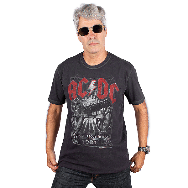 Camiseta ACDC For Those About to Rock Estonada Preta - Oficial