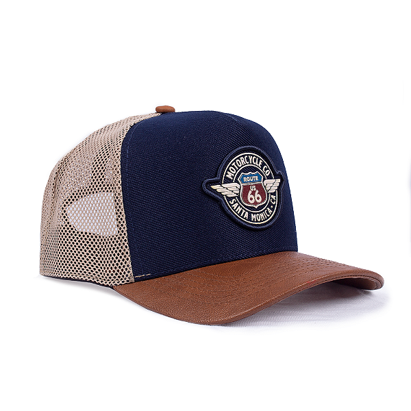 Boné Trucker Motorcycle Co Aba em Couro Sintético