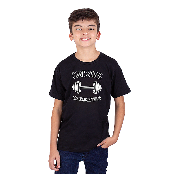 Camiseta Juvenil Monstro em Treinamento Preta