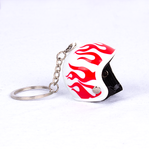 Chaveiro Capacete Chamas Motociclista - Branco