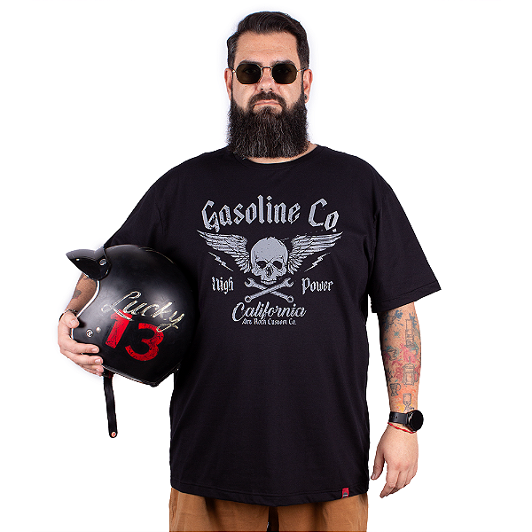 Camiseta Plus Size Skull Gas Co - Preta.