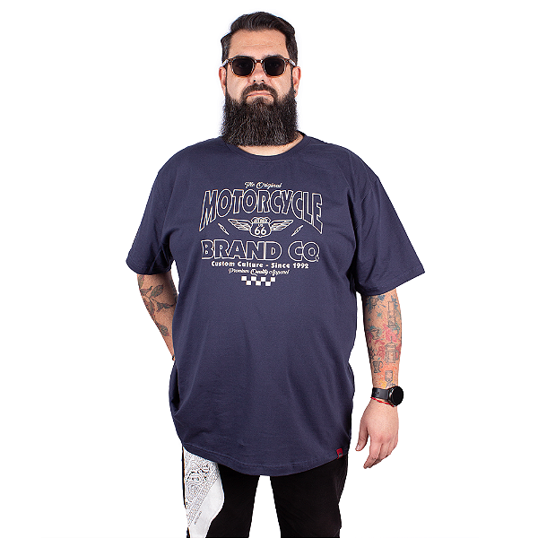 Camiseta Plus Size Motorcycle Brand Co - Marinho.