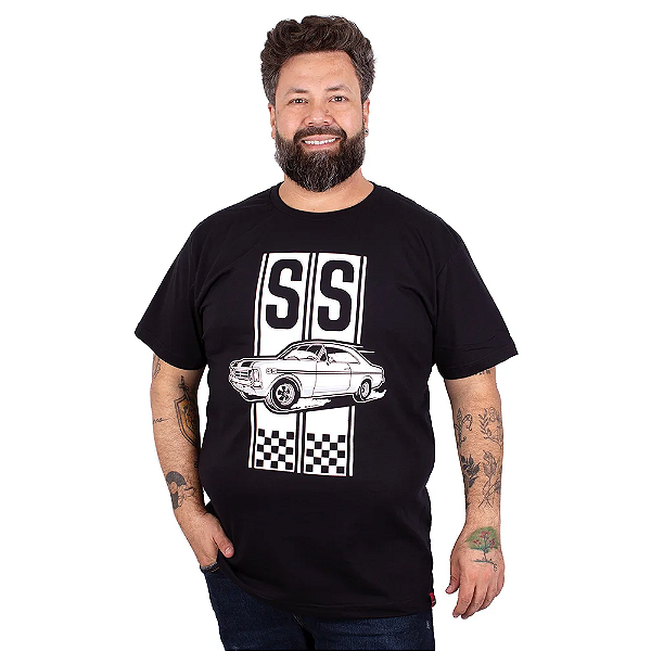 Camiseta Plus Size Opala SS Faixas Preta.