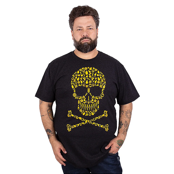 Camiseta Plus Size Caveira Cerveja Preta Jaguar.