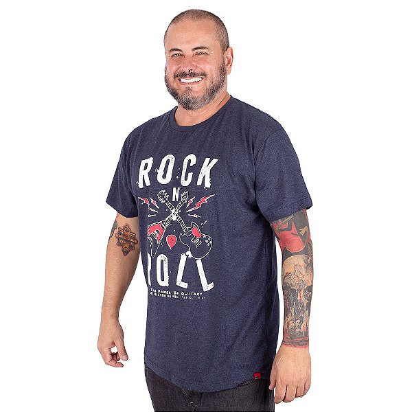 Camiseta Plus Size Guitarra Power Marinho Indigo.