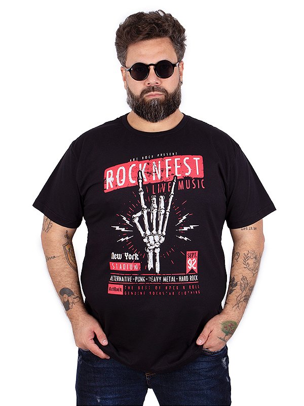 Camiseta Plus Size Rock Fest Preta.