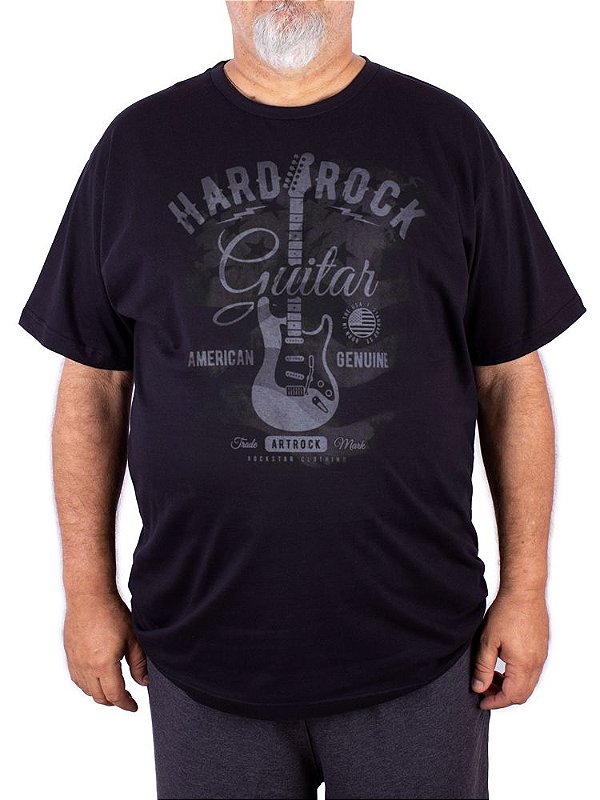 Camiseta Plus Size Hard Rock Guitar Preta.