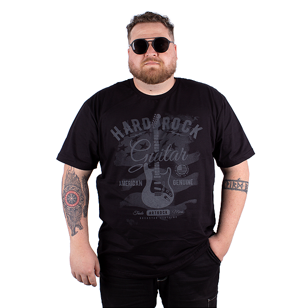 Camiseta Plus Size Hard Rock Guitar Preta.