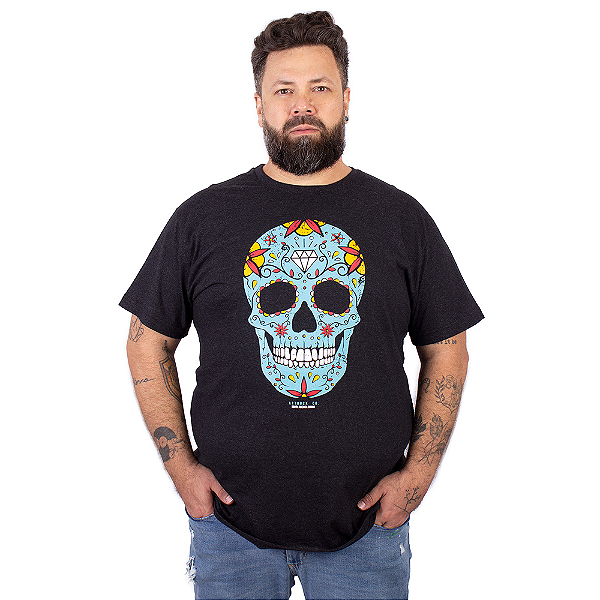 Camiseta Plus Size Caveira Mexicana Preta Jaguar.