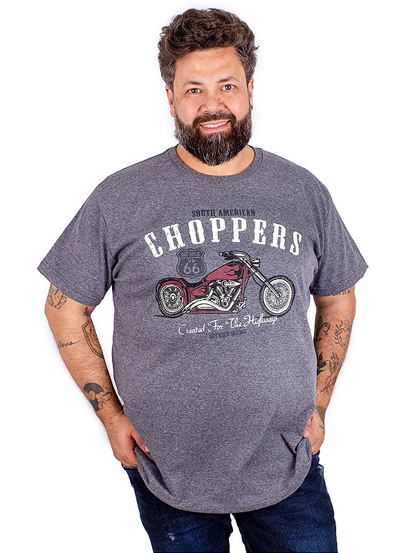 Camiseta Plus Size Moto Choppers Grafite.
