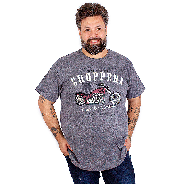 Camiseta Plus Size Moto Choppers Grafite.
