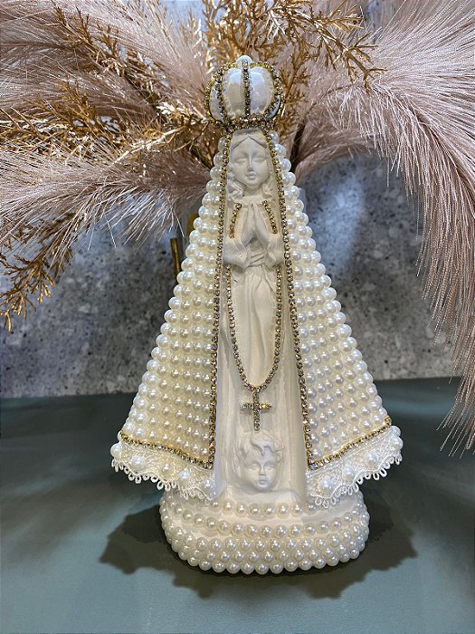 Nossa Senhora Aparecida Perola Branca 21cm com renda