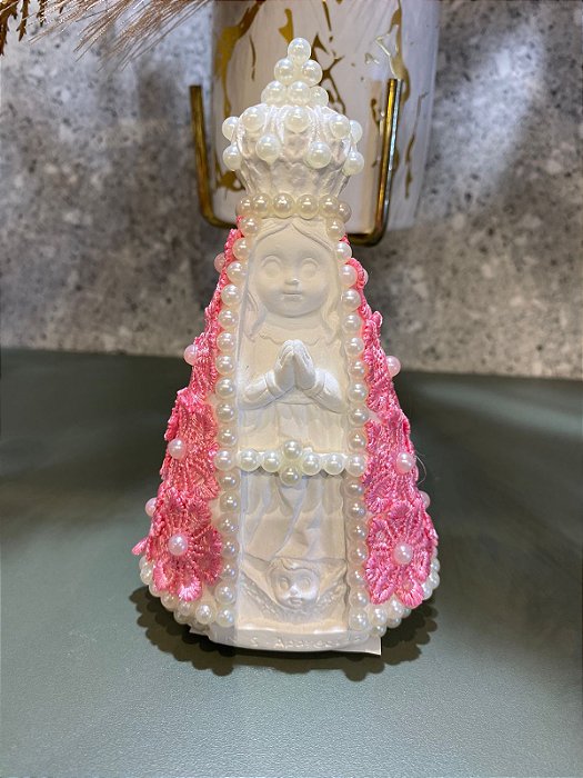 Nossa Senhora Aparecida Baby Renda Rosa Escuro 15cm
