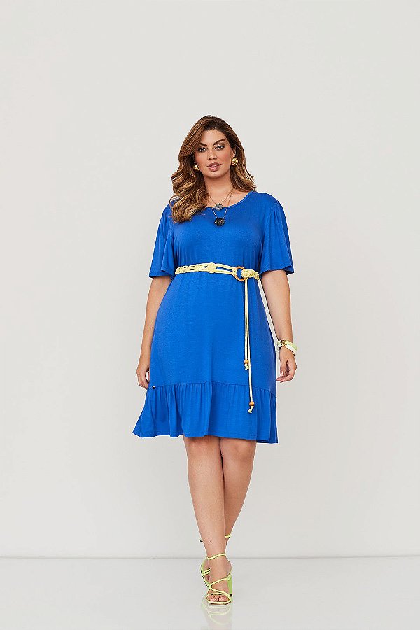 Vestido Azul Royal Em Malha Com Babado Realist Plus - Dellilu - Moda  Clássica e Executiva