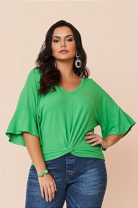Blusa Verde Em Malha Tricot Com Detalhe De Torção Realist Plus - 2240041