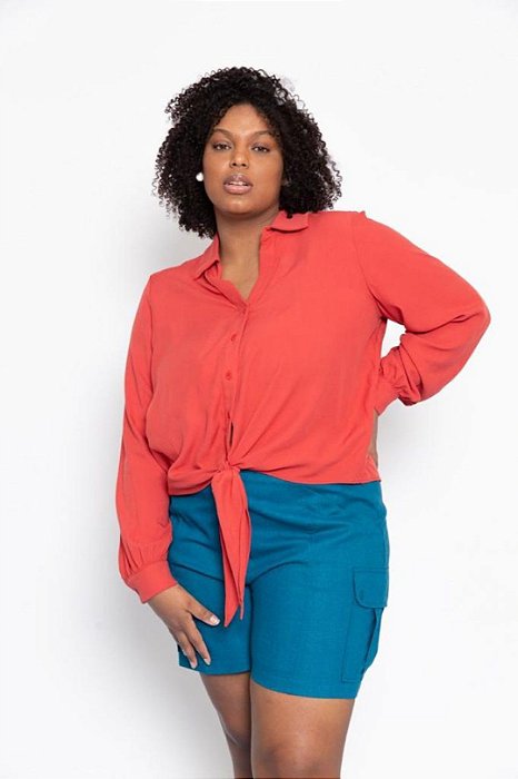 Camisa Terracota Em Viscose Com Amarração Frontal - T38915