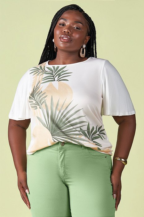 Blusa Off White Em Malha Com Estampa Frontal Em Sarja Four Way - 201860