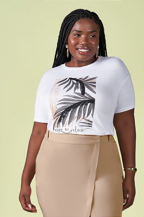 T-Shirt Branca Com Estampa Frontal Em Malha Viscolycra - 201859