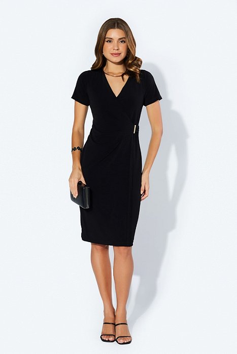 Vestido Preto Transpassado Com Detalhe De Fivela Dourada Clamila - 10631