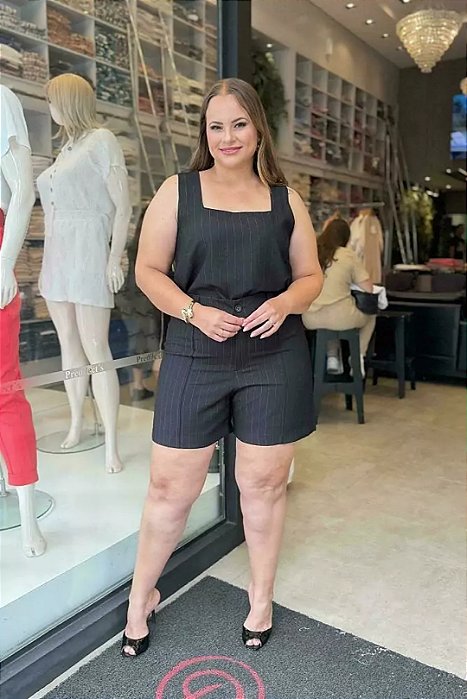 Conjunto De Shorts Preto Com Fios De Lurex Em Viscopoly - 12413