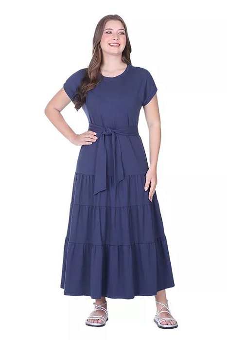 Vestido Maxi Midi Azul Três Marias E Acompanha Faixa Hapuk - 061842