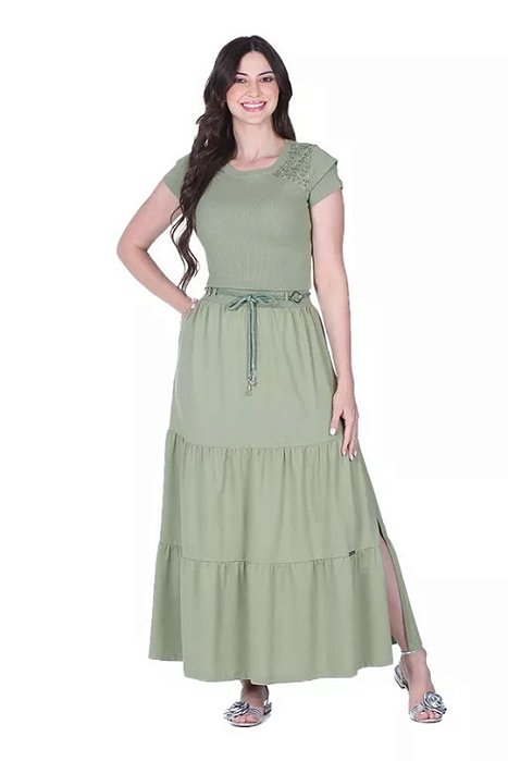Conjunto De Saia Longa Verde Acompanha Cordão Hapuk - 021605