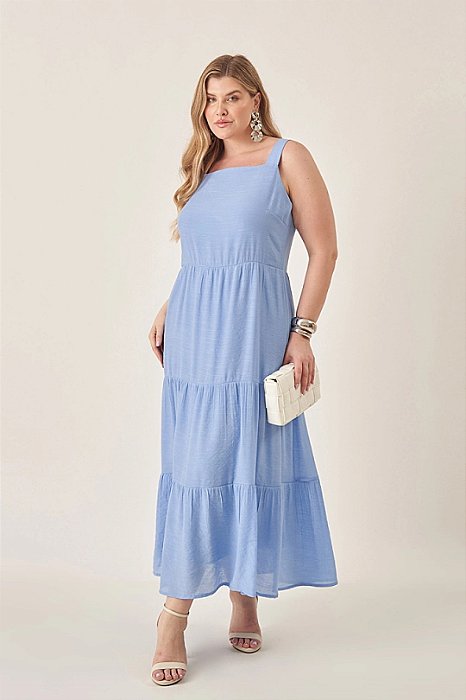 Vestido Maxi Midi Azul Sem Manga Em Viscopoly Três Marias - 42260