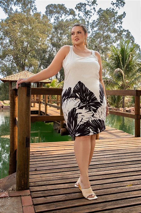 Vestido Com Estampa Off White E Preto De Alça Valentina Ferreira - 45114