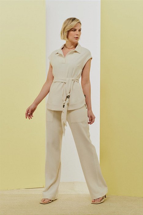 Conjunto Plus Size De Calça Cru Pantalona Em Viscolinho Com Algodão - 8521
