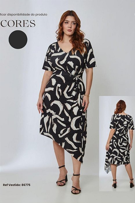 Vestido Plus Size Estampado Em Malha Stretch Assimétrico Vocco Plus - 86775