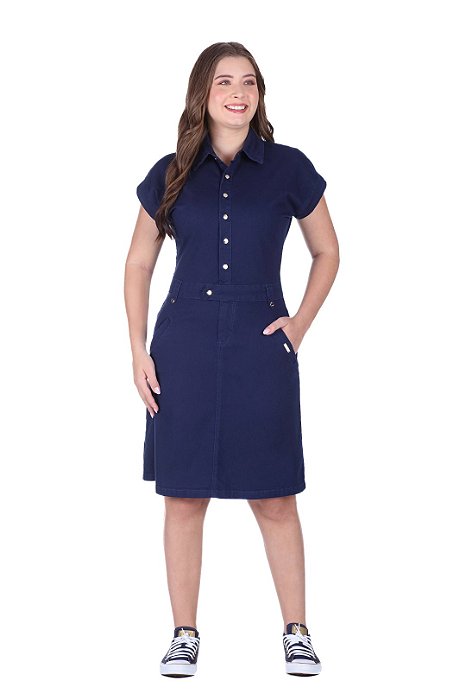 Vestido Jeans Collor Azul Com Botões De Pressão Frontais Hapuk - 061805