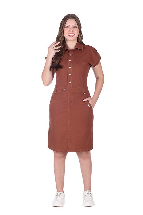 Vestido Jeans Collor Marrom Com Botões De Pressão Frontais Hapuk - 061805