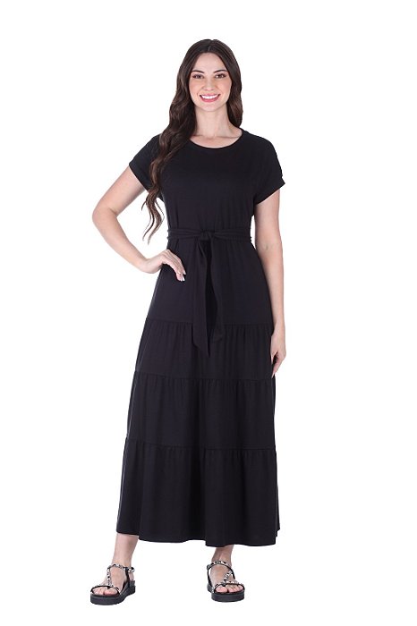 Vestido Maxi Midi Preto Três Marias E Acompanha Faixa Hapuk - 061899