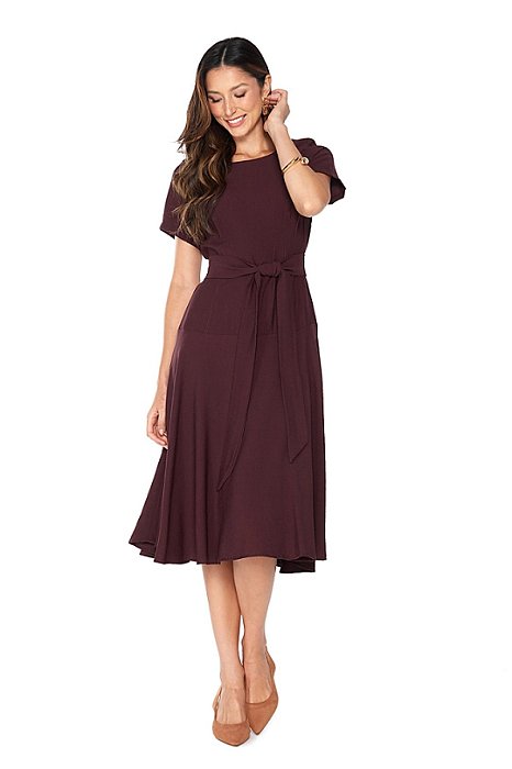 Vestido Midi Marrom Café Em Visopoly Acompanha Faixa - 02309
