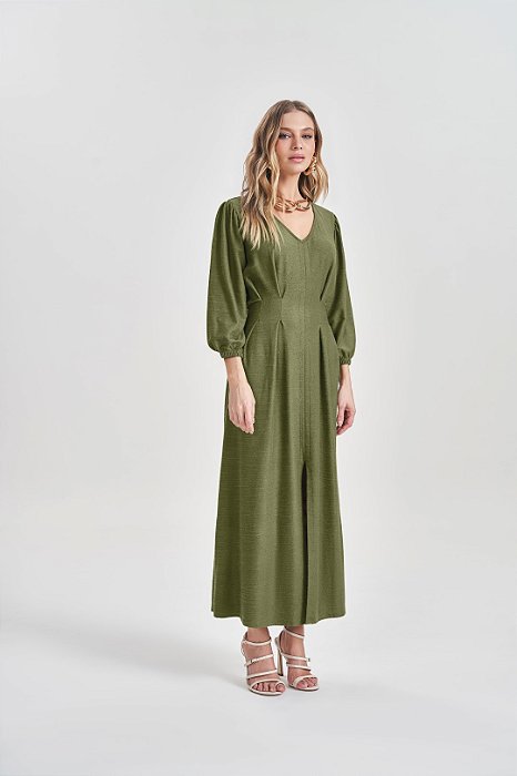 Vestido Maxi Midi Verde Em Moletinho Viscolinho Com Elastano Doce Trama - 105197