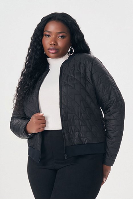Jaqueta Plus Size Preta Em Matelassê Piedpoule Peluciado E Ribana Lisamour - 202015