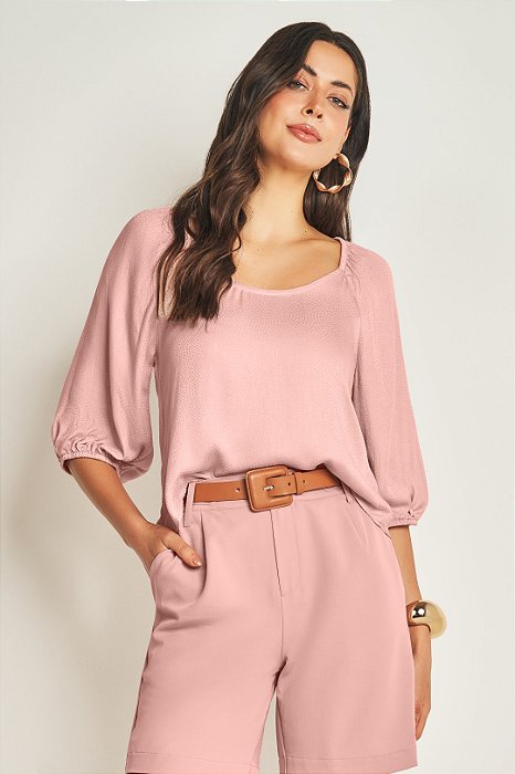 Blusa Rose Em Viscose Poá De Manga 3/4 Doce Trama - 105592